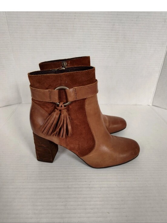 Born Shoes - Born Booties Womens 6 M Toco Tassel Ankle Boots Brown Leather Heeled Zipper